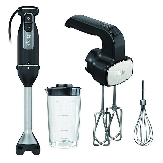 Ninja CI101 Foodi Power Mixer System, 750-Peak-Watt Immersion Blender and Hand Mixer, EasyGlide Beaters, Whisk, 3-Cup Blending Vessel, Black