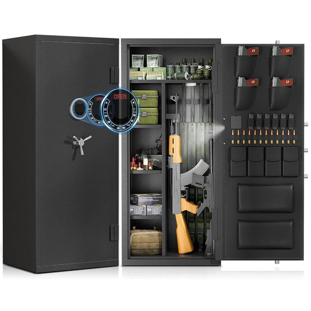 Luzfuego 20-25 Large Gun Safe, 54" Gun Safe for Rifles and Pistols with Mute Function & Dual Alarm, Unassembled Gun Cabinet for Home and Shotguns with LCD Keypad & Gun Rack