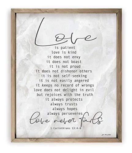 Love Is Patient Love Is Kind Rustic Framed Wood Farmhouse Wall Sign 12x15 (Frame Included)