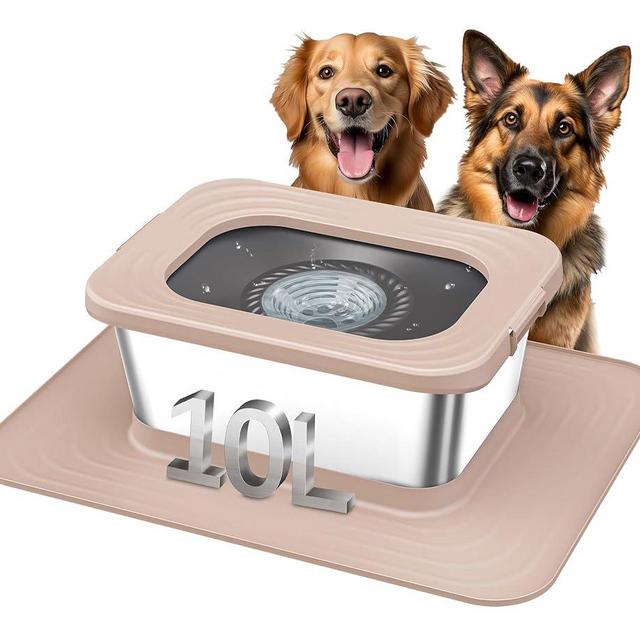 Decflow 10L Stainless Steel Dog Water Bowl, No Spill Anti-Splash Dog Bowls with XXL Silicone Mat, Spill-Proof Slow Feeder for Messy Drinkers, Heavy Duty Pet Bowls Indoor/Outdoor Use