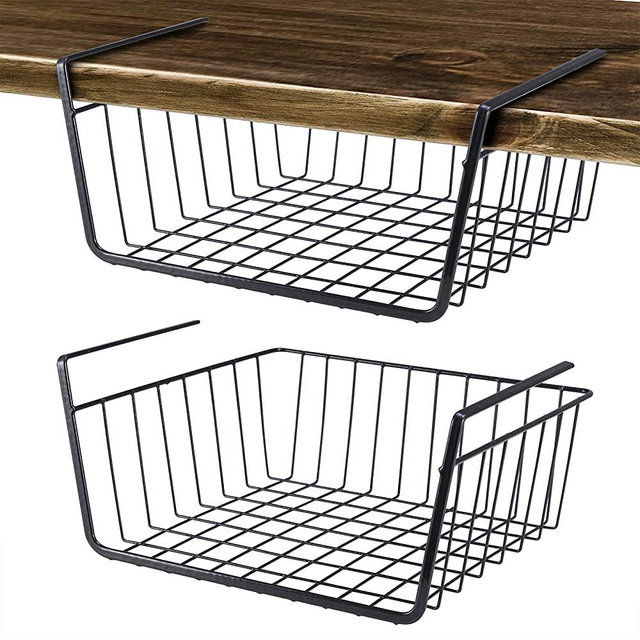 Undershelf Storage Basket Under Shelf Wire Basket Household Metal Under Shelf Hanging Storage Bin Basket Slides Under Shelves for Storage Space Saving for Kitchen Pantry Bookshelf (Small, 2 PCS)