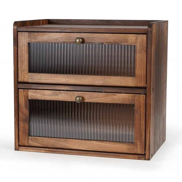 Sunhoo Bread Box for Kitchen Countertop Wooden Bread Storage Container Bin 2 Layer Breadbox Holder Large Capacity Keeper Vintage Farmhouse Food Organizer Pantry Shelf Acrylic Window (Brown)