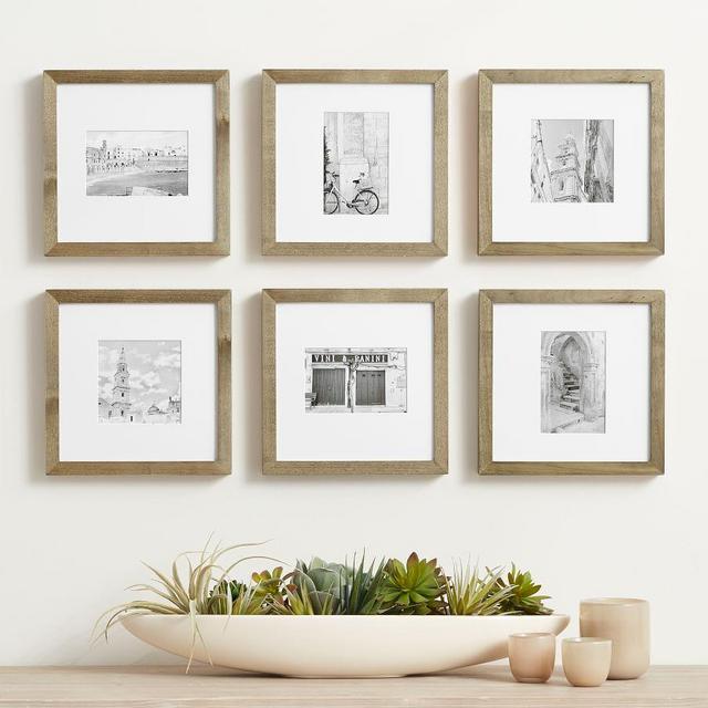 Wood Gallery Frames, Set of 6, 10"x10" Overall - Grey