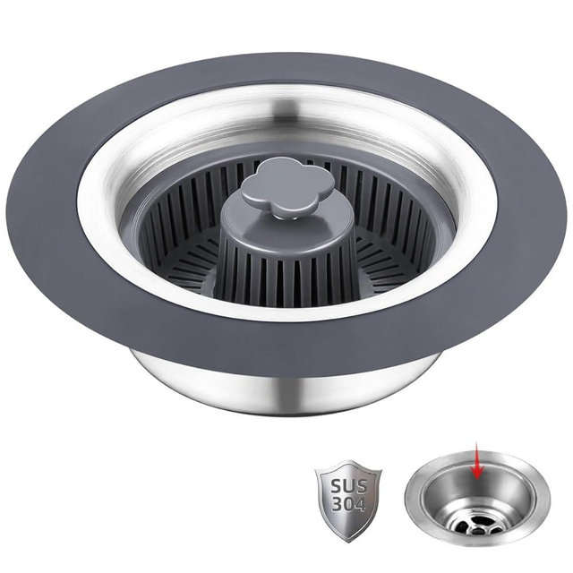 WSYLEN 3 in 1 Kitchen Sink Drain Strainer and Stopper Combo, Stainless Steel Pop Up Kitchen Sink Stopper, Sink Drain Strainer for Standard 3-1/2 Inch Drain
