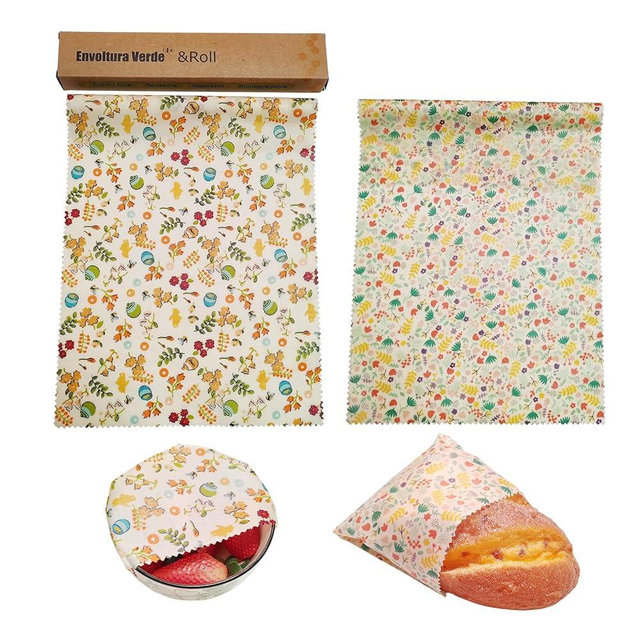 2 Roll Reusable Beeswax Wrap 10'' x 39'' Food Wrap Beeswax Paper Beeswax Food Wrappers Cotton Bread Sandwich Wrapper for Kitchen Storage Gifts