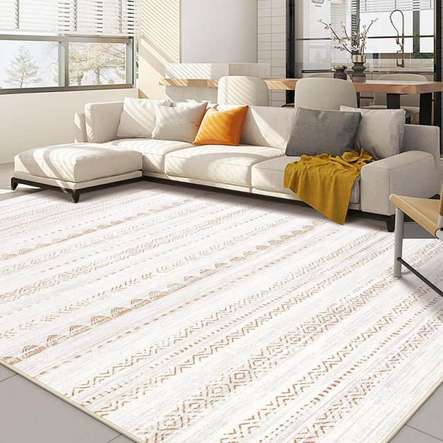 Area Rug Living Room Rugs: 5x8 Large Soft Machine Washable Boho Moroccan Farmhouse Neutral Stain Resistant Indoor Floor Rug Carpet for Bedroom Under Dining Table Home Office House Decor - Brown