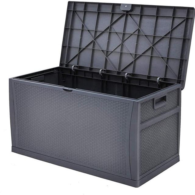 Patiomore 120 Gallon Resin Wicker Patio Storage Box, Outdoor Storage Container Deck Box and Gar,Grey