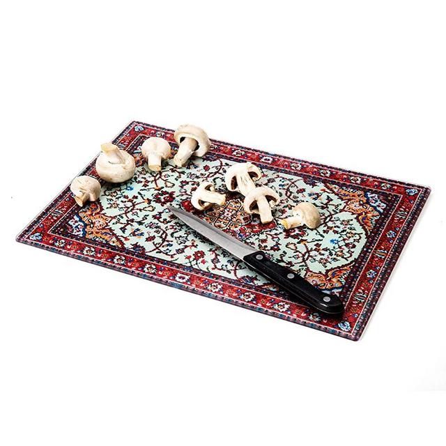 PELEG DESIGN Rugboard Tempered Glass Cutting Board for Kitchen, Multi Purpose Decorative Glass Chopping Board, Heat Resistant Shatter Resistant Serving Tray (9.6 x 14.4 inches)