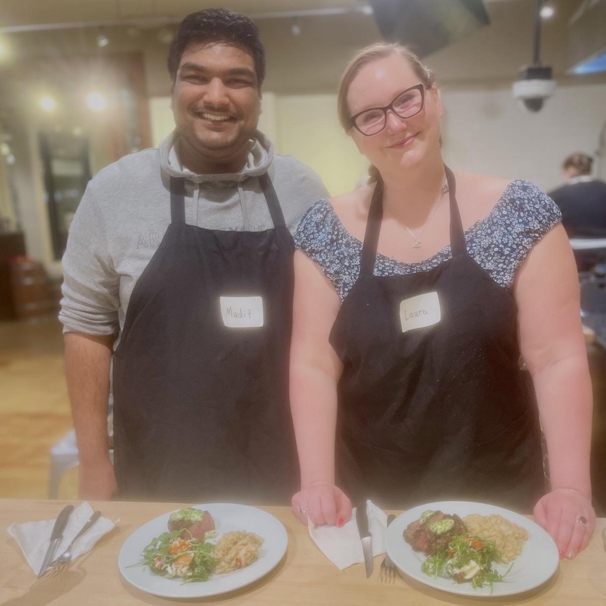 Our Valentine’s Day 2025 cooking class where we made lobster risotto and compound butter steak