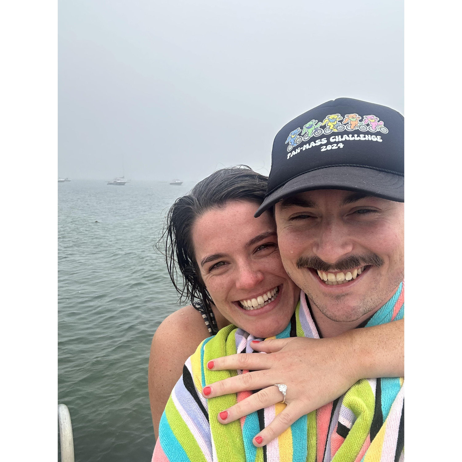 All smiles after Teddy popped the question post-morning swim!