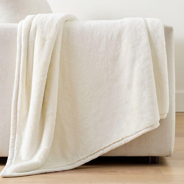 Double Faced Rabbit Faux Fur Throw, Ivory, 60" x 80"