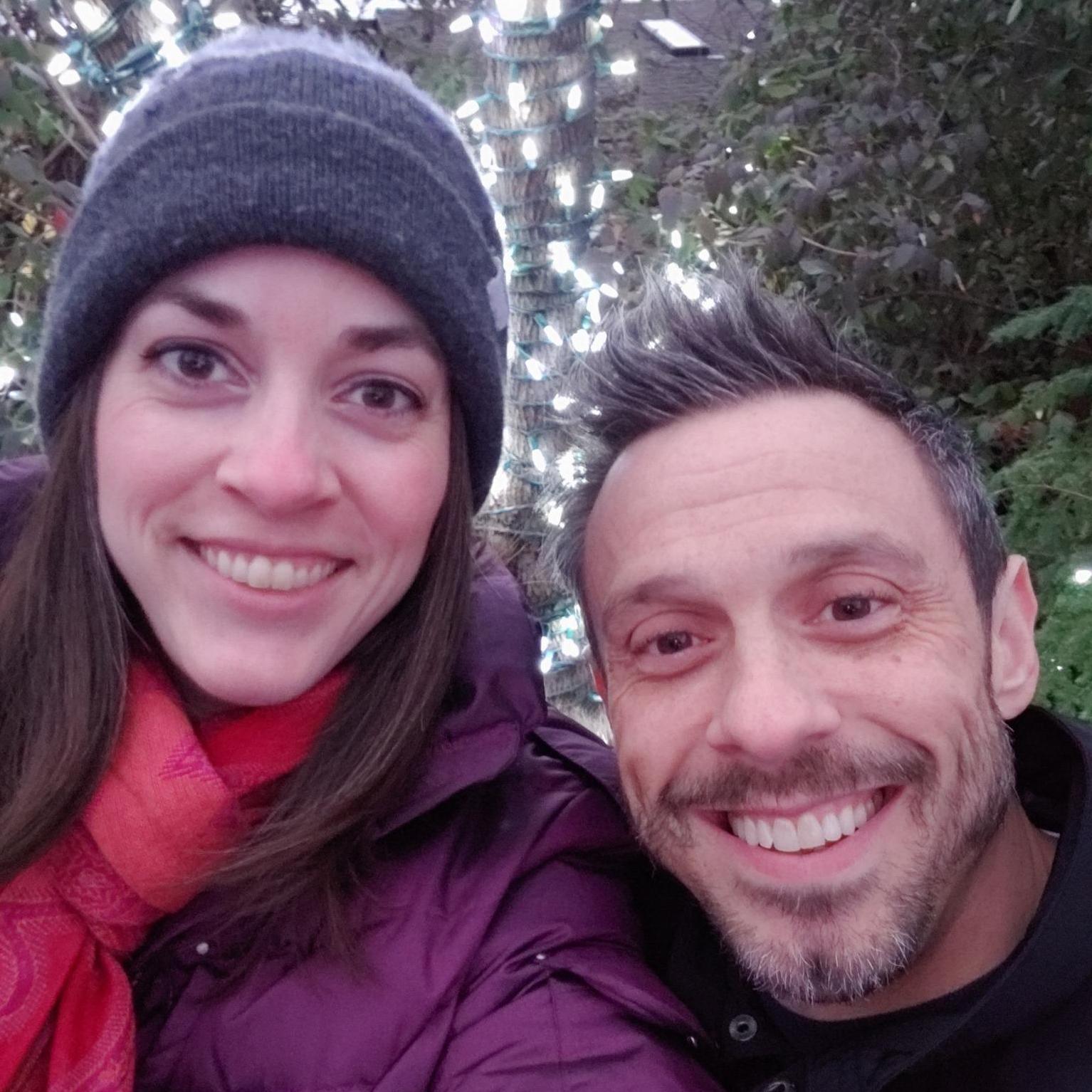 Enjoying the lights at the zoo