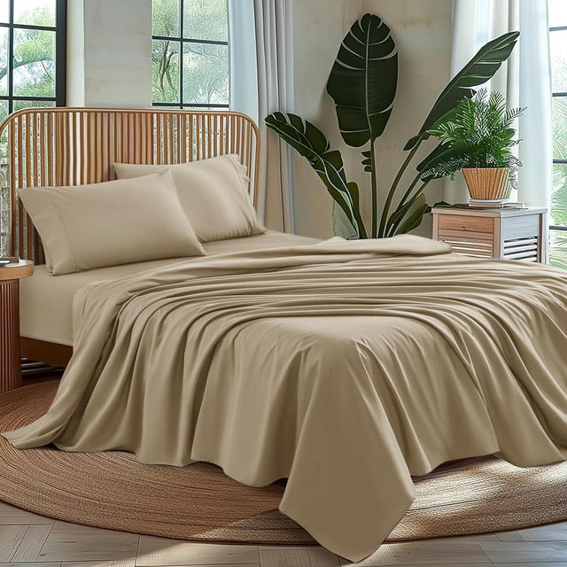 AiAngu 100% Egyptian Cotton King Size Sheets Set - Luxury 1000 High Thread Count Egyptian Cotton Bed Sheets 4 PC, Breathable & Cooling Sheets, 16" Deep Pocket(King,Linen)