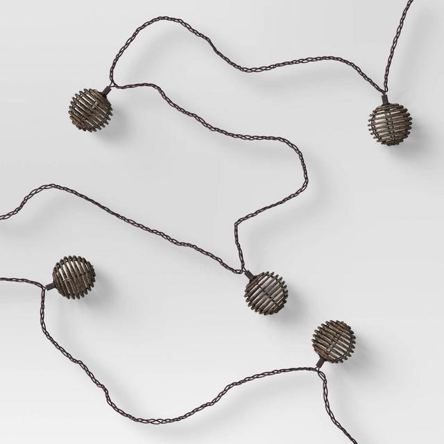 10ct Incandescent Faux Wicker Globe String Lights Brown - Threshold™
