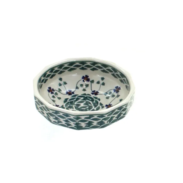 Blue Rose Polish Pottery Sage Floral Small Angular Bowl