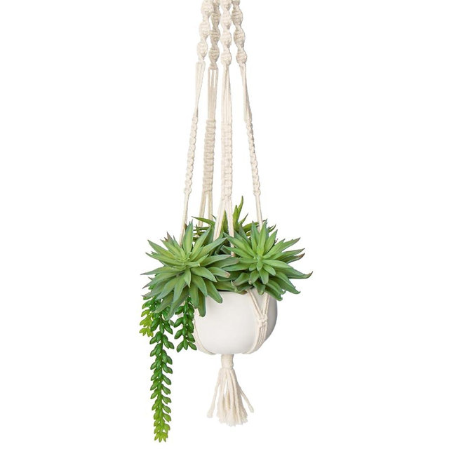 Briful Artificial Hanging Succulents in Ceramic Pot 29.5'' Fake String of Pearl Hanging Plants with Boho Hanging Macrame Planter for Home Office Bedroom Living Room Wall Hanging Decor