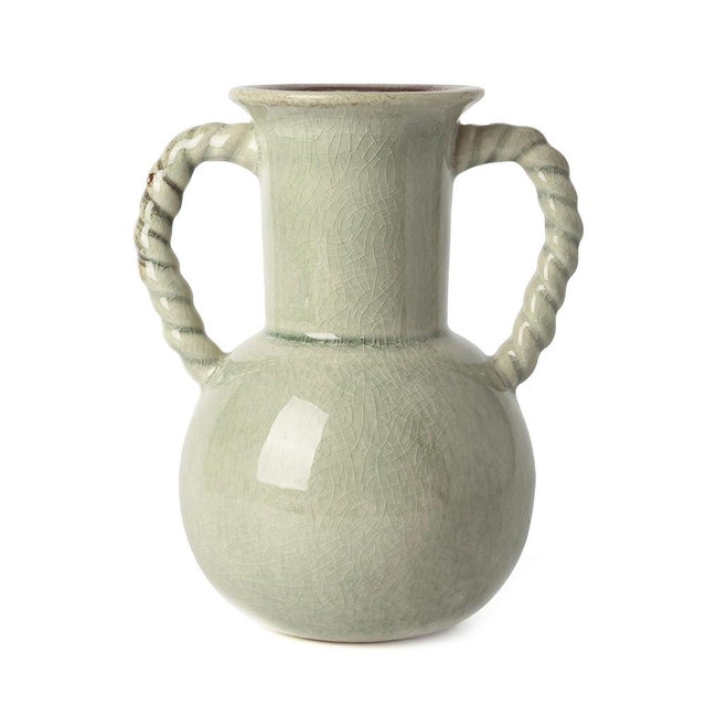 VICTOR & TERESA Decorative Green Vases for Home Decor, 8'' Rustic Ceramic Vase for Flowers, Farmhouse Vases for Pampas Grass, Table, Mantel, Living Room, Centerpieces, Valentines Gifts for Her