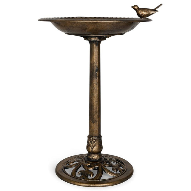 Backyard Expressions Outdoor Garden Bird Bath with Bird - Bronze - Weather Resistant Polyresin - 30 Inch