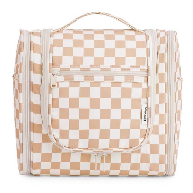 Hanging Toiletry Bag for Women Travel Makeup Bag Organizer Toiletries Bag for Cosmetics Essentials Accessories (Large, Light Checkerboard-1)