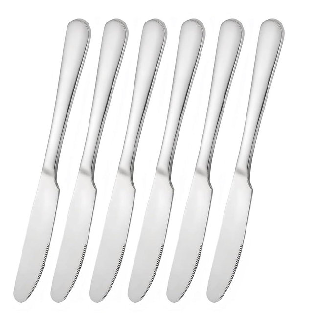 Stainless steel butter knife, set of 6 dinner knife, suitable for daily use, parties and outdoor dining,Dishwasher Safe (6)