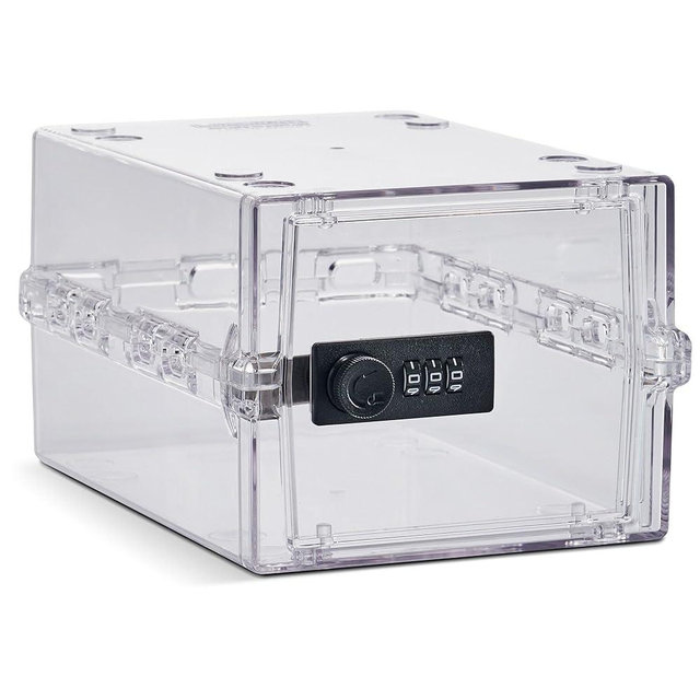 Lockabox Mini™ | Small Lock Box with Combination Lock (Half Letter Sized) | Mini Lockable Box for Small Medicines, Snacks & Mobile Phones | External Size 8.8 x 6.1 x 4.7 Inches (Crystal)