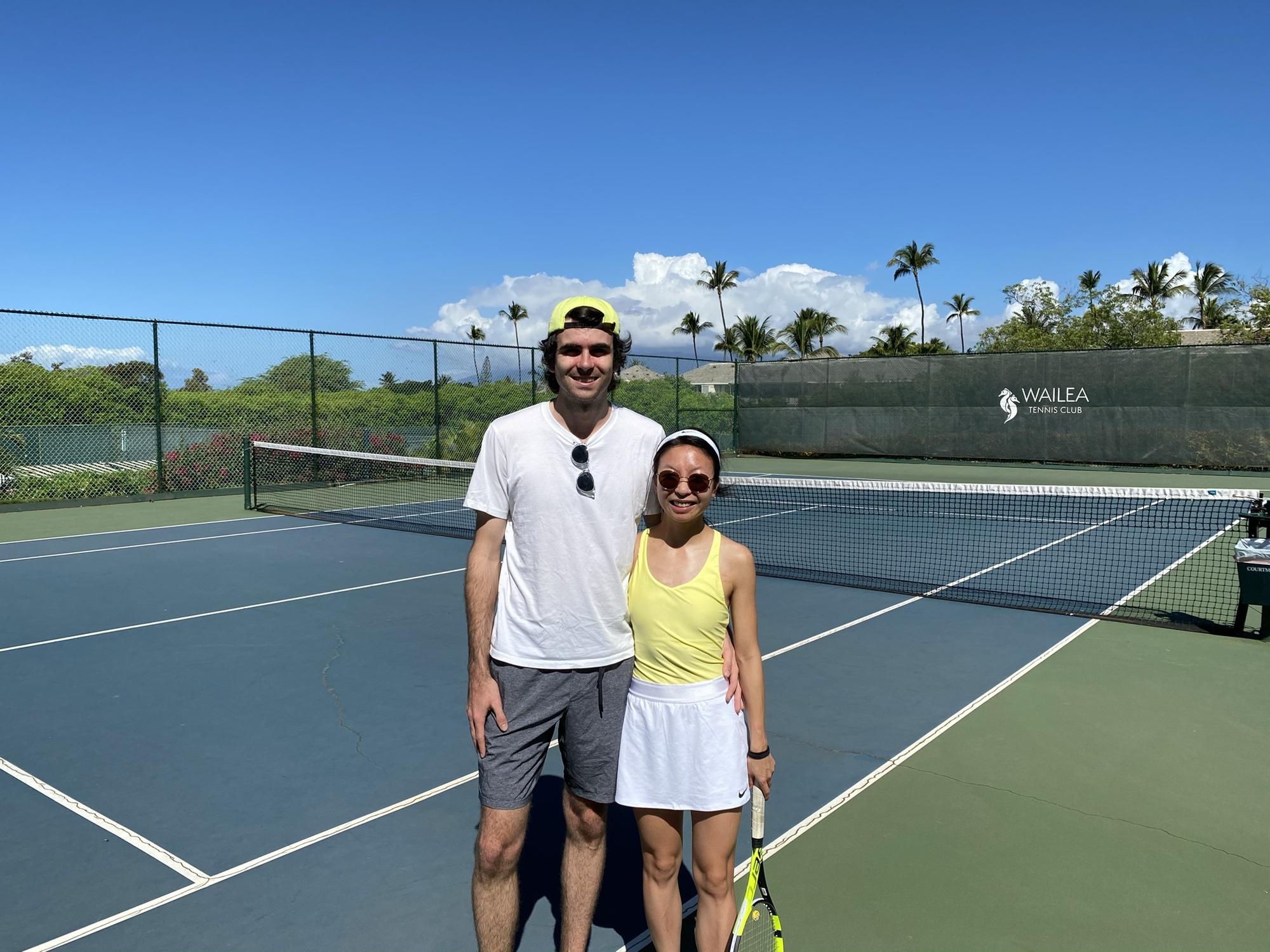 October 2021 - Tennis in Hawaii, moments before Megan gets heat stroke.
