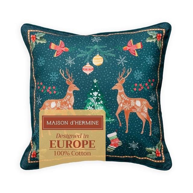 Maison d' Hermine Decorative Pillow Covers 18 x 18 Inch Square 100% Cotton Throw Pillow Covers with Invisible Zipper Cushion Case for Living Room Couch, Chair, Sofas, Bedroom, Home (Hygge Christmas)