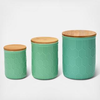 Ceramic Jar with Bamboo Lid 3-Piece Set