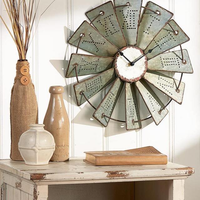 The Lakeside Collection Metal Windmill Wall Clock with Distressed Finish and Roman Numerals