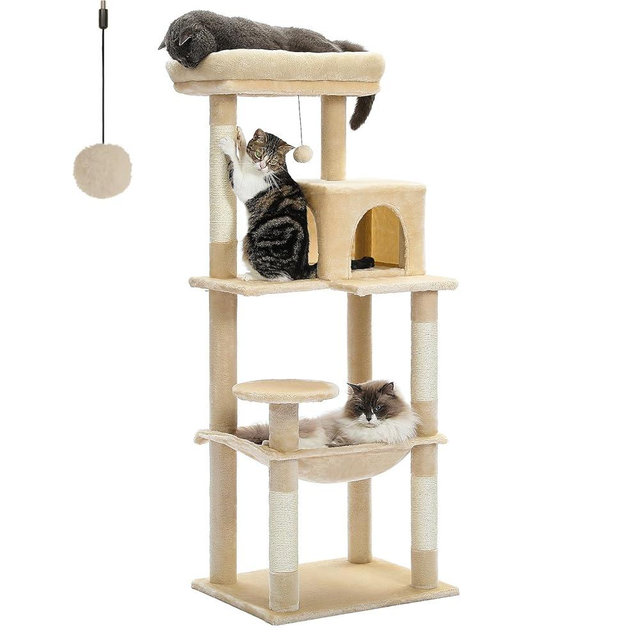 PEQULTI 45.7'' Cat Tree for Indoor Cats with Metal Frame Big Hammock, Cat Tower for Small or Medium Cats with Cat Condo House, with Scratching Posts and Top Perch, Beige