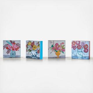 Flowers in Vase Wood Block 4-Piece Wall Art Set