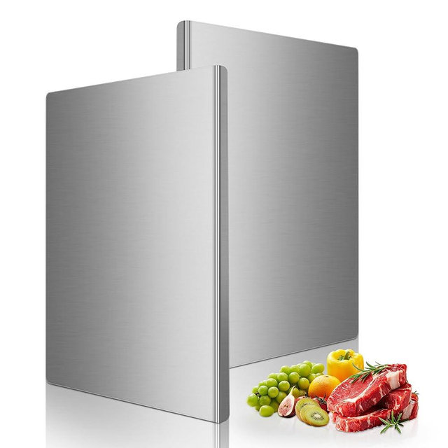 2-Piece Stainless Steel Cutting Board with Lip, Kitchen Chopping Board for Cutting Meat, Veggies and Fruit, 16 × 12 × 0.8 inch