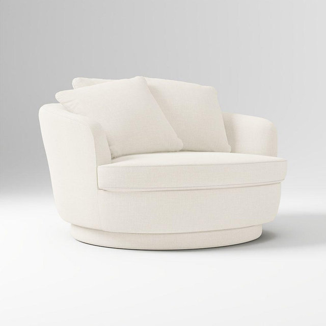 Viv 40.25" Grand Swivel Chair, Poly, Yarn Dyed Linen Weave, Alabaster