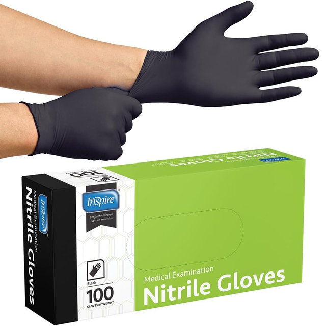 Inspire Black Nitrile Disposable Gloves | 4.5 Nitrile Chemical Resistant Medical Cooking Cleaning Gloves (Black - Box Of 100, XL)