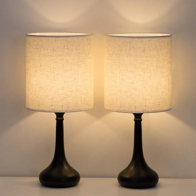 HAITRAL Bedside Table Lamps Set of 2 - Modern Nightstand Lamps, Simple Desk Lamps for Bedroom, Living Room, Office - Black (HT-TH85-02X2)