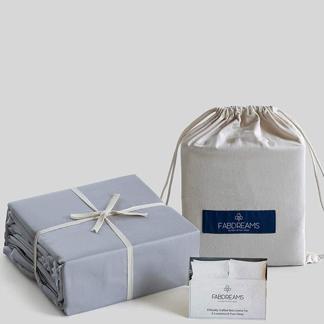 100% Organic Cotton Queen Light Gray Sheet Set | Percale Weave | 4 Piece | 300 Thread Count | GOTS Certified | Breathable Crisp Cool | Luxurious | Fits Upto 17" Deep Pocket Mattress | Sustainable