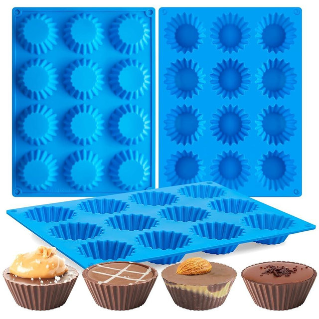 CLUEWR 3 PCS Peanut Butter Cup Molds, 12 Cavity Non-stick Silicone Chocolate Candy Molds for Fat Bombs