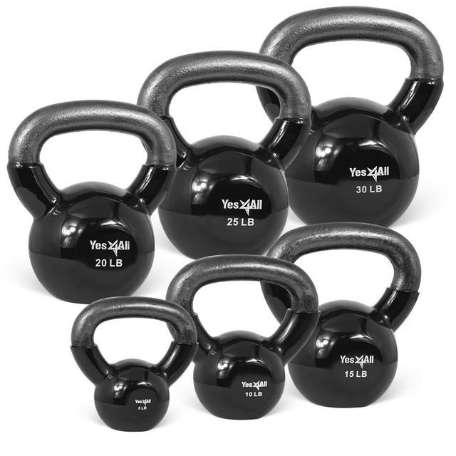 Yes4All Vinyl Coated Kettlebell Set of Weights - Strength Training Kettlebell Sets 25, 30, 35, 45, 60, 70, 105 lbs