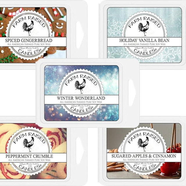 Farm Raised Candles – Winter Wonderland 15 oz Total (3 oz Each) 5-Pack Soy Wax Melts | Spiced Gingerbread, Holiday Vanilla Bean, Peppermint Crumble, Sugared Apples | 100% USA Made