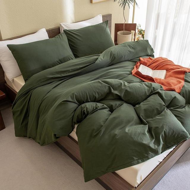 CozyTide Olive Green Comforter Set King (104×90 Inch),100% Cotton Dark Green Bedding Set, 3 Pieces(1 Comforter and 2 Pillowcases) Lightweight Fluffy Comforter Set Ultra Soft