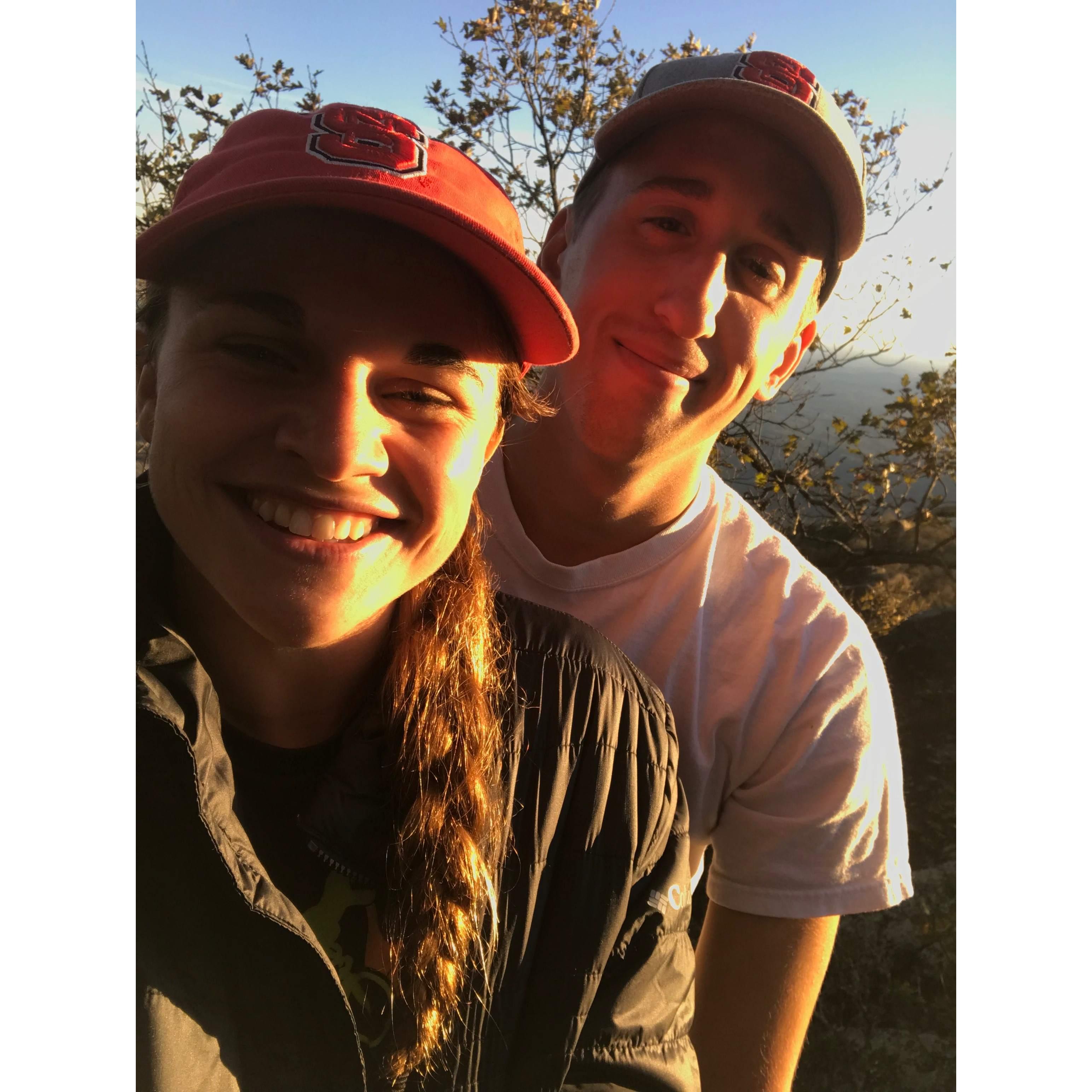 A hike before our Spartan Race when we first started dating (and Trevor is almost hiding his hangover)