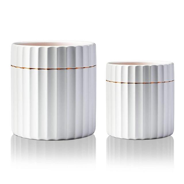 Mozing Ceramic Pots for Plants - Planters for Indoor Flower Set - 2 Packs of Cute Small Plant Pots for Planting with Drainage Hole for Modern House, Office Decor (4.8 + 6 Inch, White)