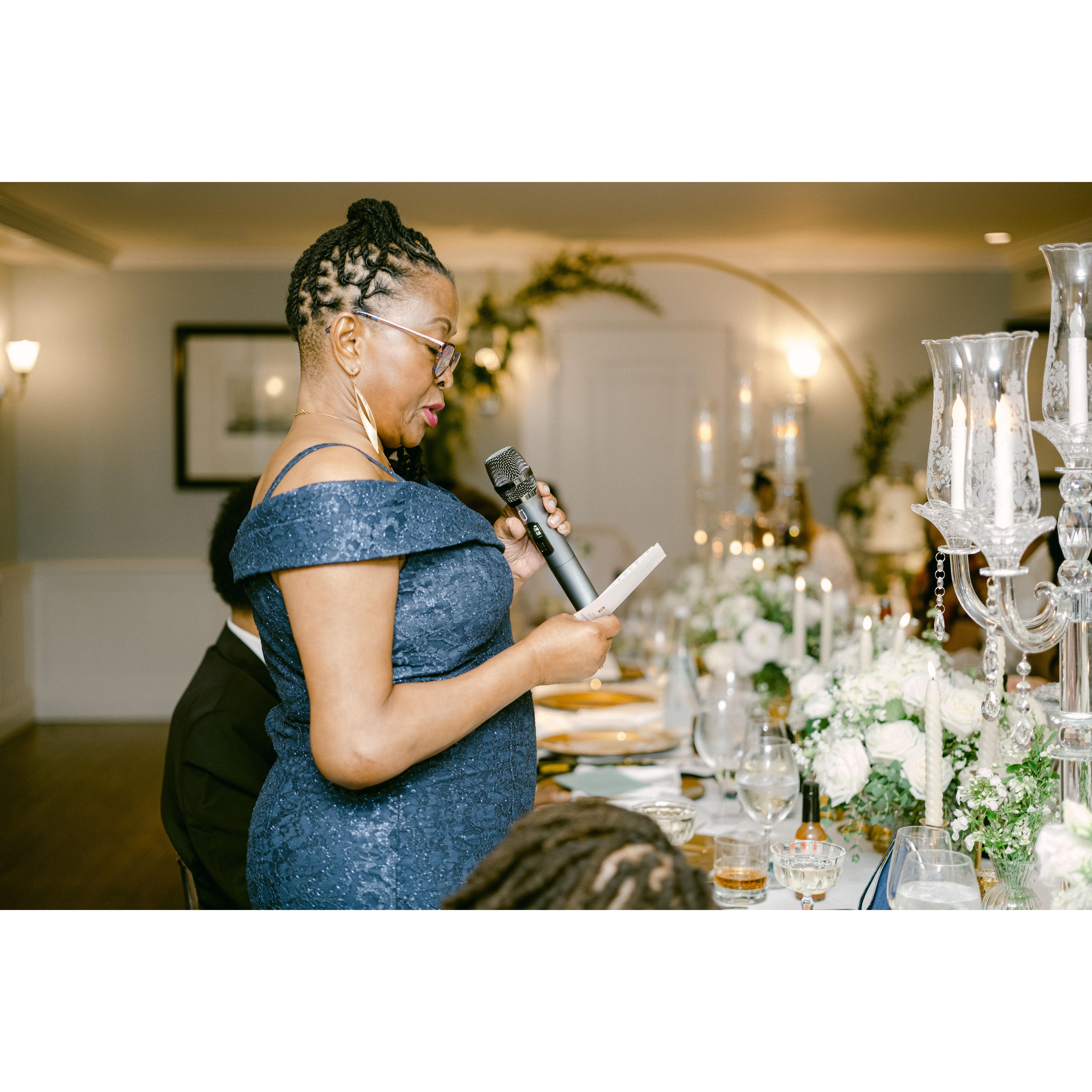 Mom Val's Prayer for the Couple and over the food.