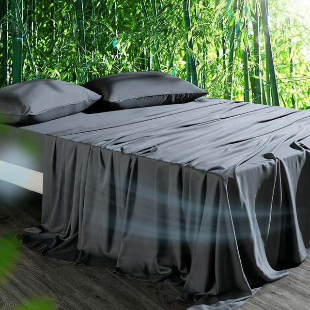 Cooling Sheets Set King Size, Viscose Derived from Bamboo for Hot Sleepers | Deep Pocket Up to 16 Inch | Silky Soft & Breathable Bedding - 4PC (King, Dark Grey)