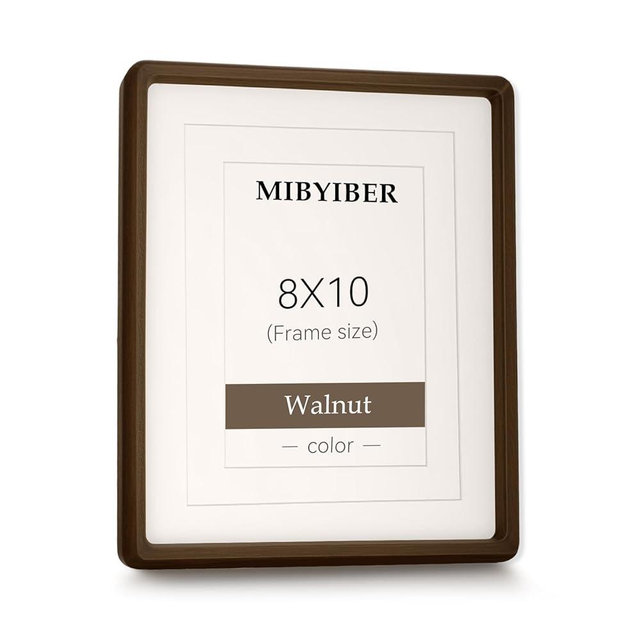 MIBYIBER 8x10 Picture Frame Wood Natural Solid Walnut Photo Frames with 6x8 Mat, Handcrafted Wooden Frame for Tabletop or Wall Mounting Display