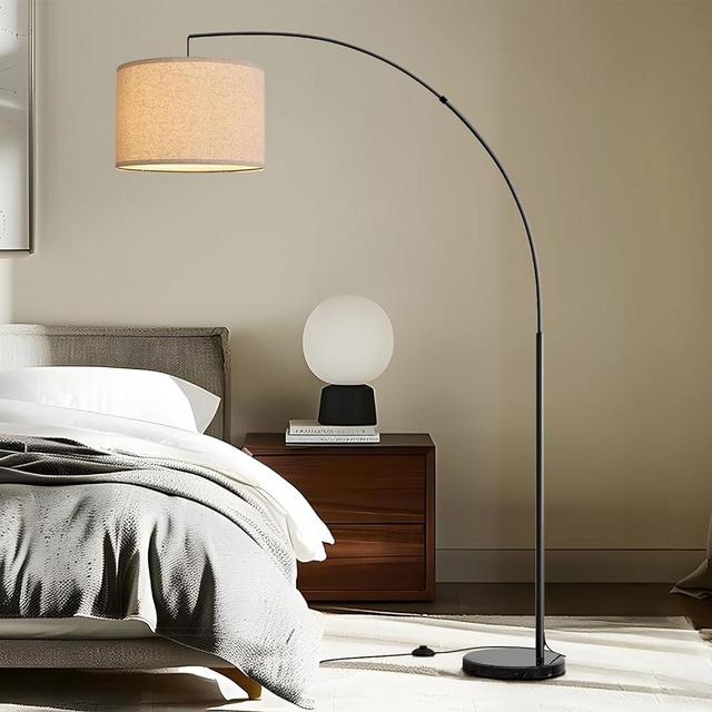 Oneach Modern Arc Floor Lamp for Living Room Arching Hanging Lamp Shade Over The Couch for Reading Bedroom Office Brushed Steel Arch Standing Floor Lamp Black