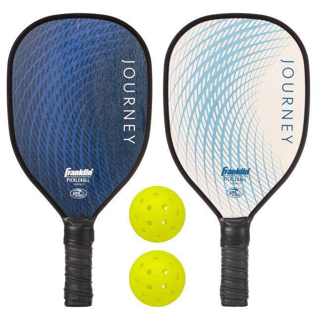 Franklin Sports 2 Player Wood Journey Paddle & Ball Set in Mesh bag - White/Navy
