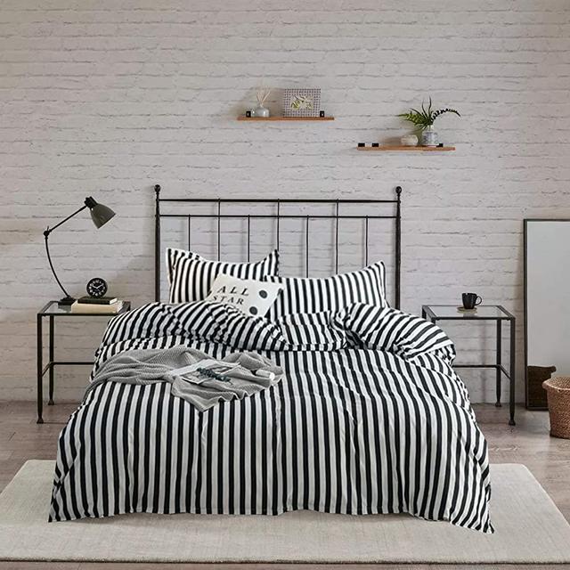 Wellboo Black and White Striped Duvet Cover King Cotton Adult Bedding Set Women Men Teens Quilt Cover Hotel Collection Dobby Duvet Set Vertical Stripe Zebra Lines Bedding Soft Breathable 3 PCS
