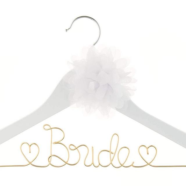 Ella Celebration Bride to Be Wedding Dress Hanger Wooden and Wire Hangers for Brides Gowns, Dresses (White with Light Gold)