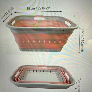 SAMMART 42L (11 gallon) Collapsible Plastic Laundry Basket - Foldable Pop Up Storage Container/Organizer - Space Saving Hamper/Basket (1, Grey/Quartz Pink)